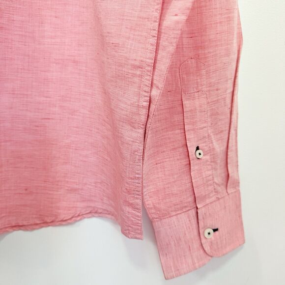 UNTUCKit Solid Pink Slubby COTTON LINEN Blend Button Down Collar Casual Shirt L - Picture 6 of 8